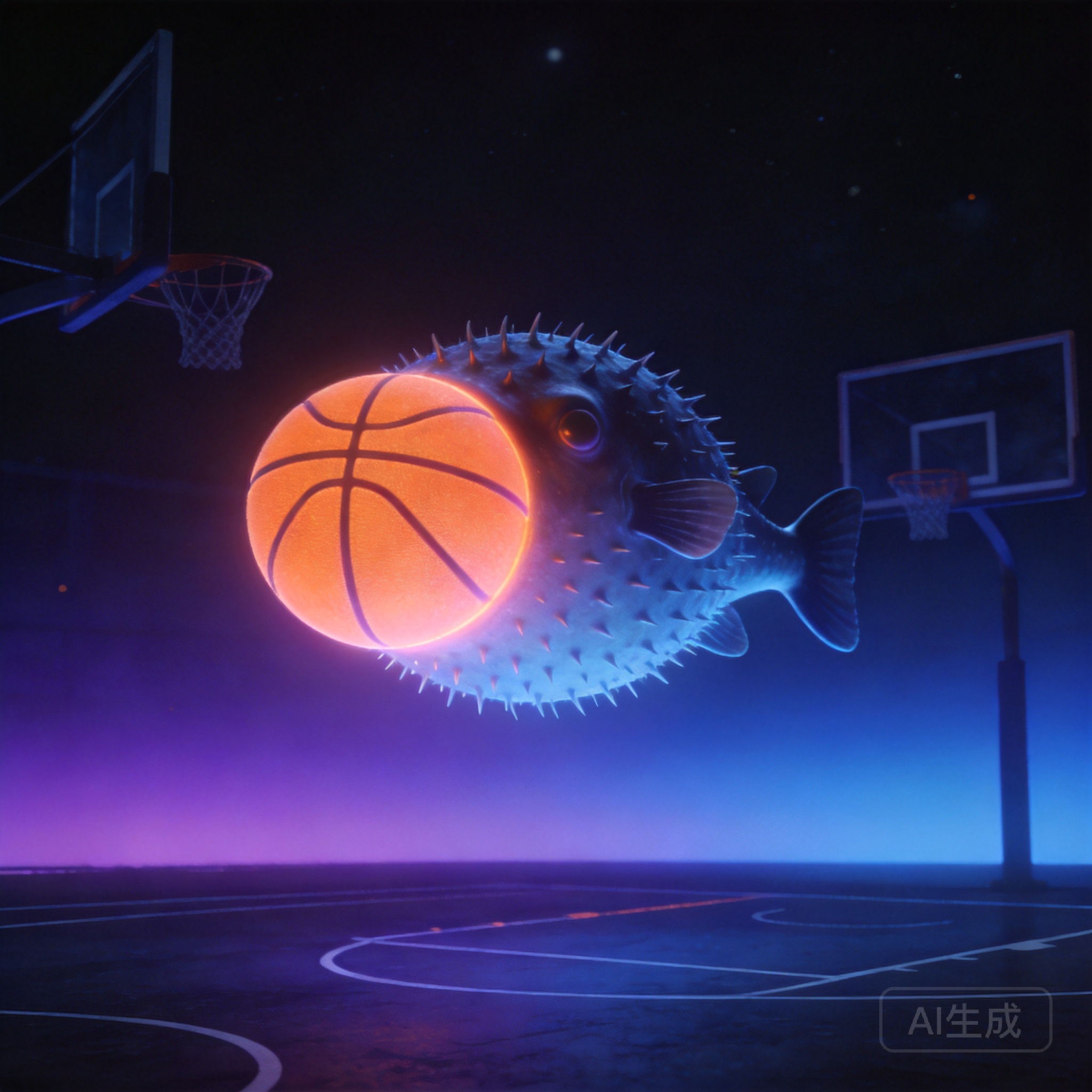 河豚直播NBA直播主题插画